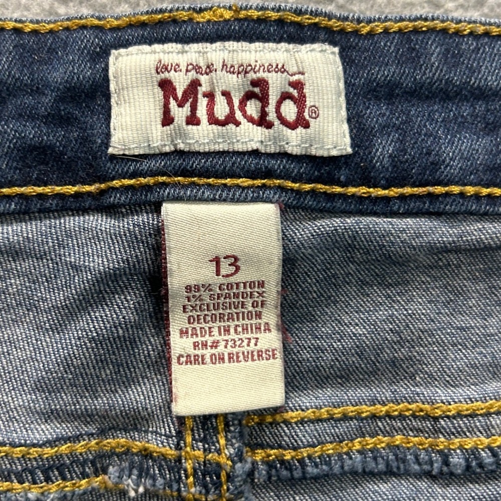 Mudd Denim Shorts Womens 13 Distressed Raw Hem Stretch Blue Cutoff Jean Summer - Picture 3 of 8